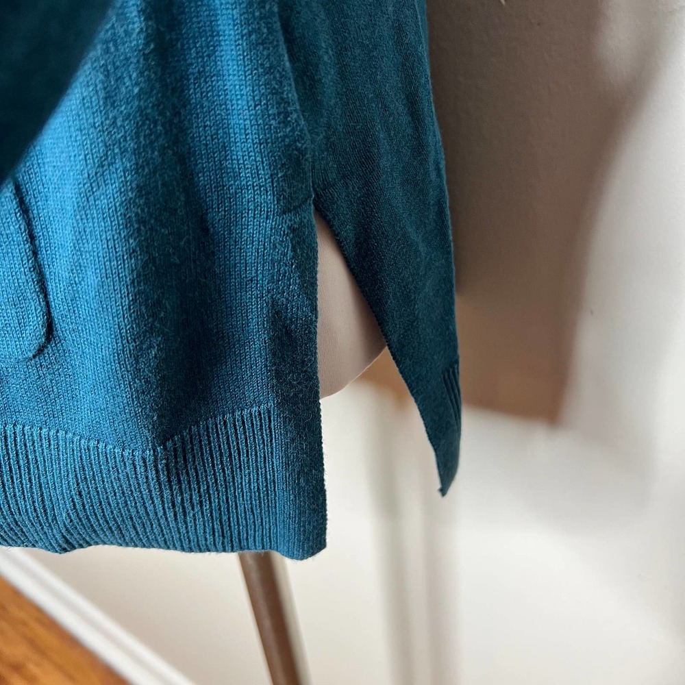 Isaac Mizrahi Live Sweater MEDIUM Teal Cardigan Button Front V-Neck Knit Cotton - Picture 5 of 8